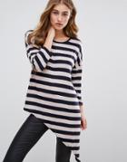 Only Asymmetrical Fine Gauge Stripe Knit Sweater - Multi