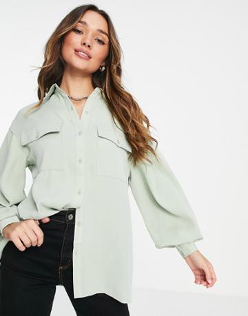 Extro & Vert Pleated Oversize Shirt In Green