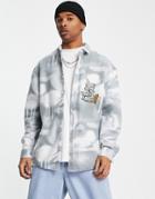 Asos Design 90s Oversized Tom & Jerry Fleece Shirt With Chest Emrboidery-gray