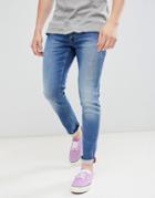 Solid Stretch Slim Jean With Crinkle Effect In Blue - Blue