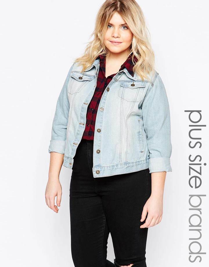 Brave Soul Plus Denim Jacket - Bleach Wash