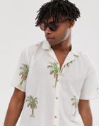 Asos Design Relaxed Shirt With Palm Print-white