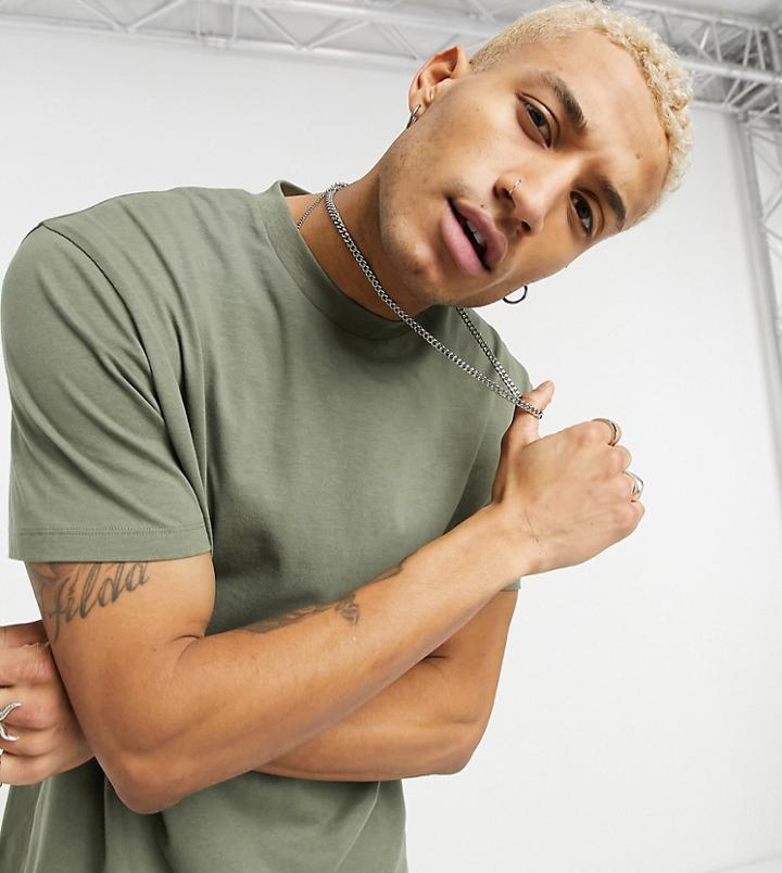 Asos Design Organic Relaxed Fit T-shirt In Khaki-green
