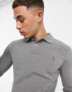 Polo Ralph Lauren Icon Logo Long Sleeve Slim Fit Pique Polo In Gray Heather
