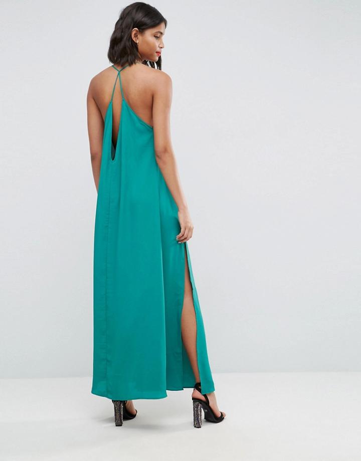 Asos Deep Plunge V Back Strappy Maxi Dress - Orange