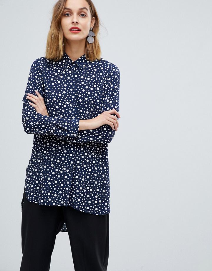 Esprit Mixed Polka Dot High Low Blouse - Navy