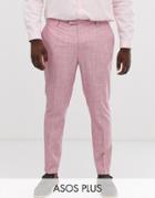 Asos Design Plus Wedding Skinny Suit Pants In Rose Pink Cross Hatch - Pink