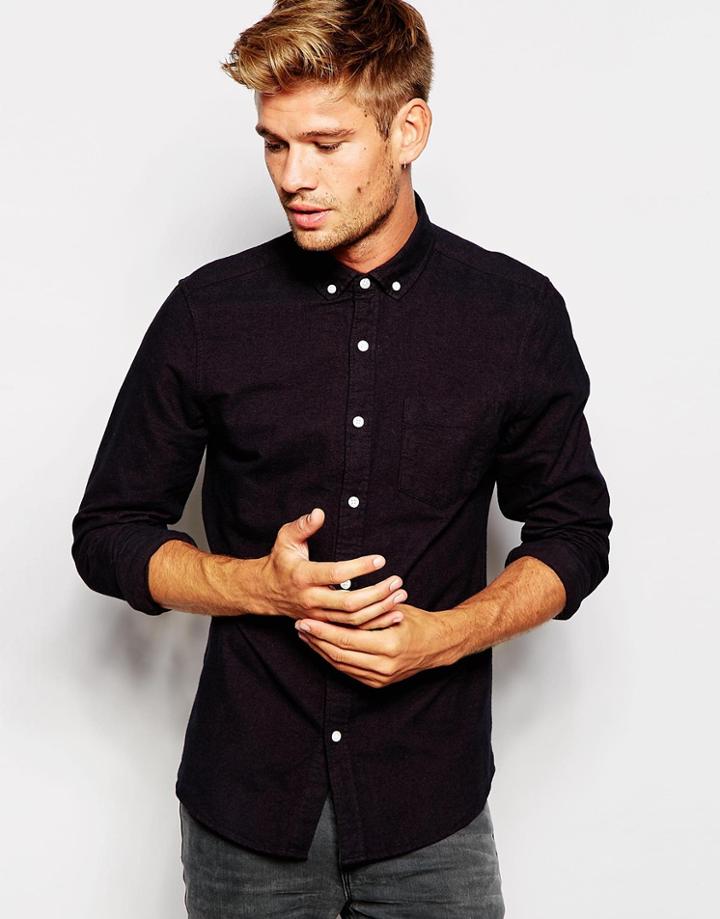 Asos Brushed Oxford Shirt In Regular Fit - Burgundy