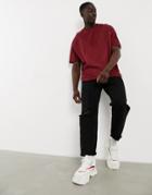Asos Design Relaxed Fit Pique Cut & Sew T-shirt In Burgundy-red