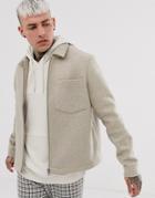 Asos Design Zip Through Jacket In Beige - Beige