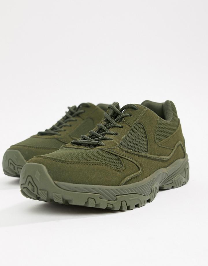 Asos Design Sneakers In Block Khaki Chunky Sole-green