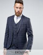 Heart & Dagger Skinny Suit Jacket In Brushed Plaid - Navy