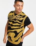 New Look Knitted Animal Print Vest In Mustard-yellow