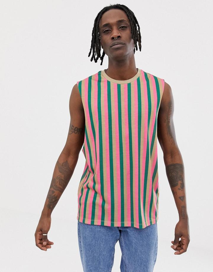 Asos Design Sleeveless T-shirt With Vertical Stripe - Multi