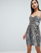 City Goddess Sweetheart Neckline Sequin Embroidered Mini Dress - Silver