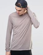 Asos Linen Mix Long Sleeve T-shirt With Pigment Wash In Brown - Brown