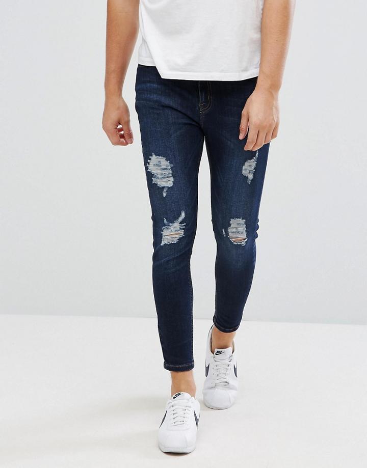 Aces Couture Super Skinny Jeans In Indigo Blue With Distressing - Blue