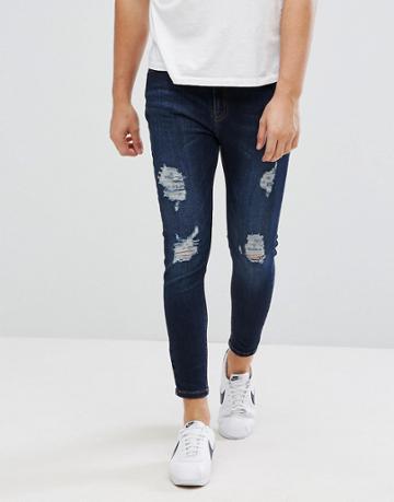 Aces Couture Super Skinny Jeans In Indigo Blue With Distressing - Blue