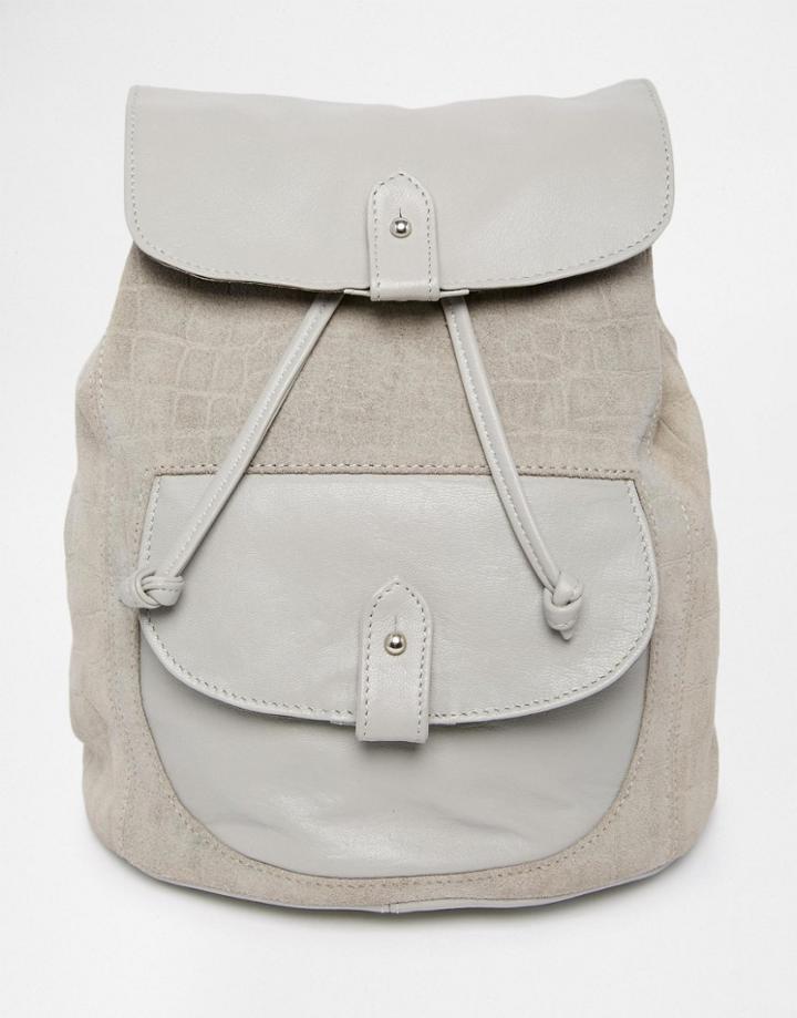 Asos Leather And Suede Embossed Croc Backpack - Gray
