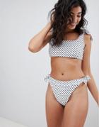 Prettylittlething Polka Dot Tie Shoulder Bikini Top - White