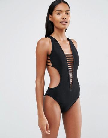 Luxe Lane Bandage Black String Swimsuit - Black