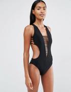 Luxe Lane Bandage Black String Swimsuit - Black