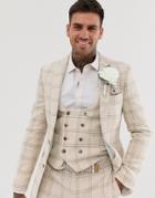 Asos Design Wedding Super Skinny Suit Jacket In Cream Wool Blend Houndstooth - Beige