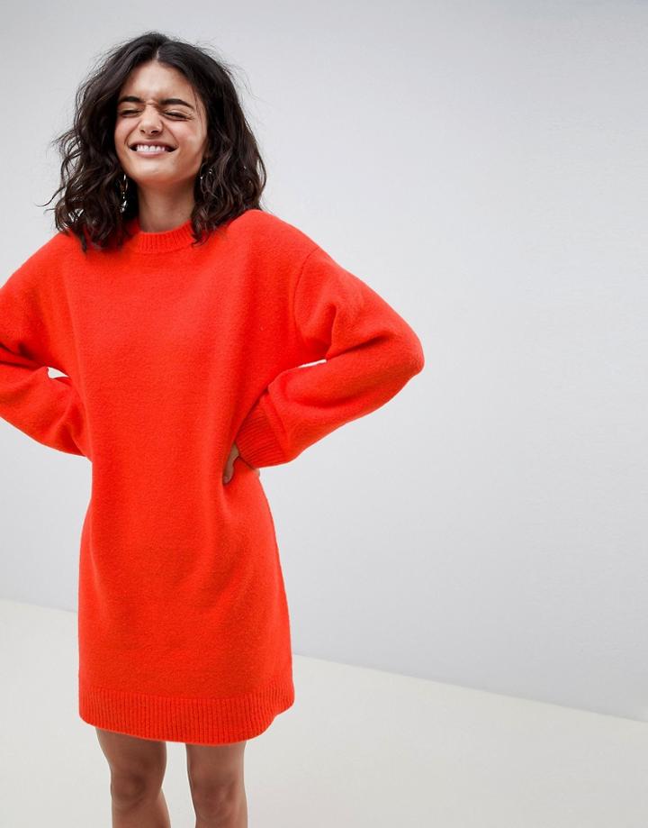 Asos Design Knitted Mini Dress In Fluffy Yarn-red