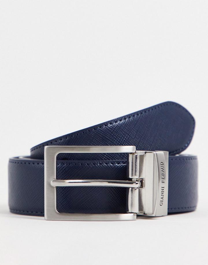 Gianni Feraud Real Leather Grain Effect Belt Dark Navy