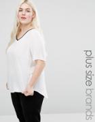 Koko Plus V-neck Top With Pu Contrast - Cream