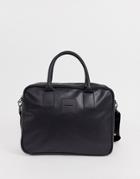 Asos Design Faux Leather Satchel In Black With Square Logo Patch