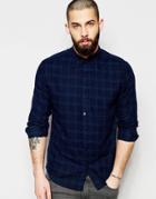 Only & Sons Tonal Check Shirt With Button Down Collar - Navy