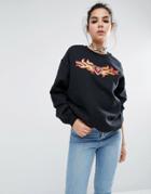Reclaimed Vintage Crew Neck Sweatshirt With Sequin Heart Patch - Black