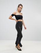 Lasula Lurex Frill Bottom Pants - Black
