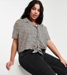 Brave Soul Plus Stoney Leopard Print Blouse With Tie Detail-brown