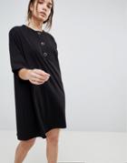 Asos Super Oversized T-shirt Dress With Popper Placket - Black