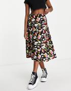 Asos Design Midi Skirt With Channel Detail In Floral Print-multi