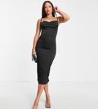 Parisian Tall Satin Cami Strap Midi Dress With Cowl Neck In Black