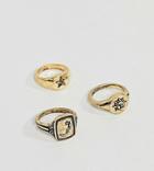 Reclaimed Vintage Inspired Gold Pinky & Signet Rings In 3 Pack Exclusive To Asos - Gold