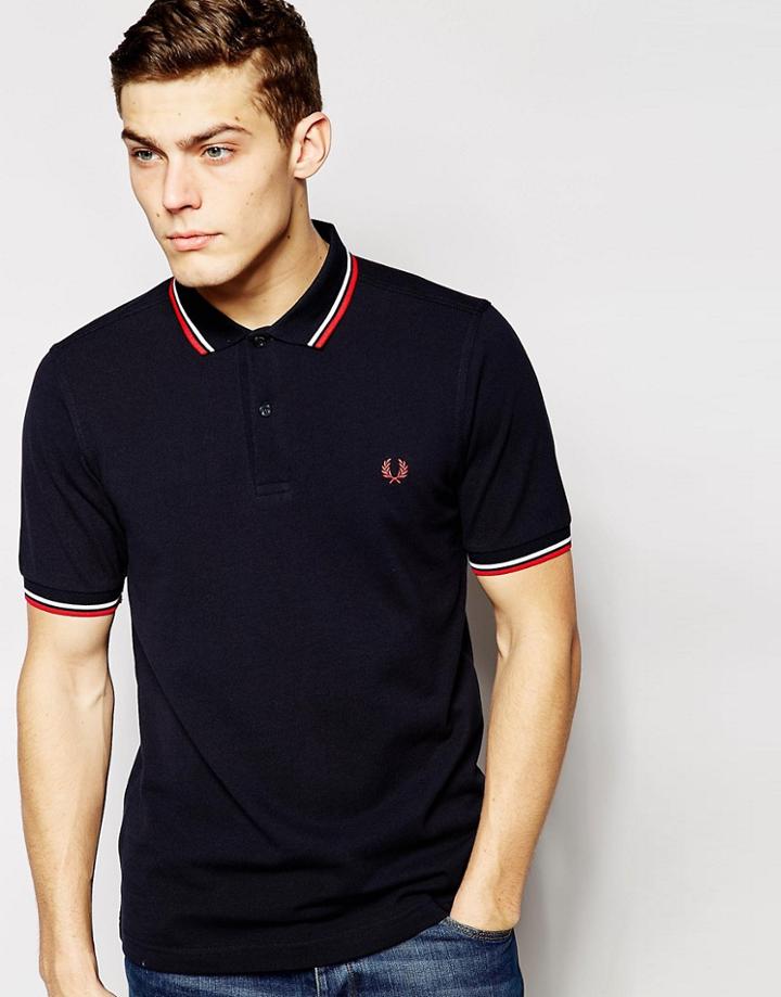 Fred Perry Slim Fit Twin Tipped Polo Shirt - Blue