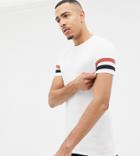Asos Design Tall Muscle Fit T-shirt With Contrast Sleeve Stripe In White