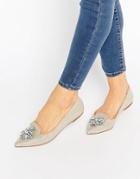 London Rebel Jewel Trim Point Slipper Shoes - Pewter