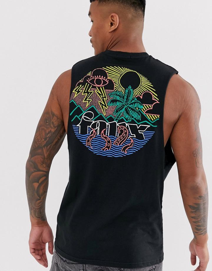 Friend Or Faux Buzzlit Back Print Sleeveless T-shirt Tank - Black