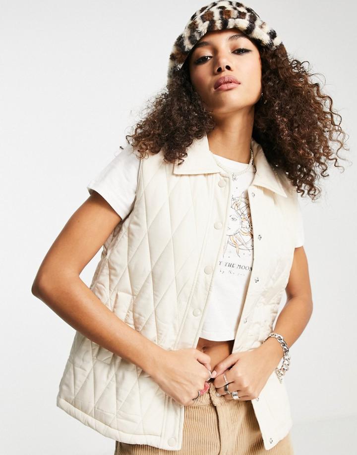 Violet Romance Diamond Quilted Vest In Stone-neutral