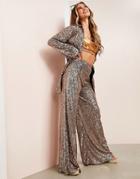 Asos Design Sequin Wide Leg Beach Pants In Copper-gold