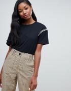 Bershka Pearl And Rhinestone Detail Tee - Black