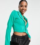 Isaw It First Petite Cropped Blazer In Green - Part Of A Set