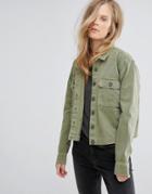 Pull & Bear Cropped Utility Jacket - Green