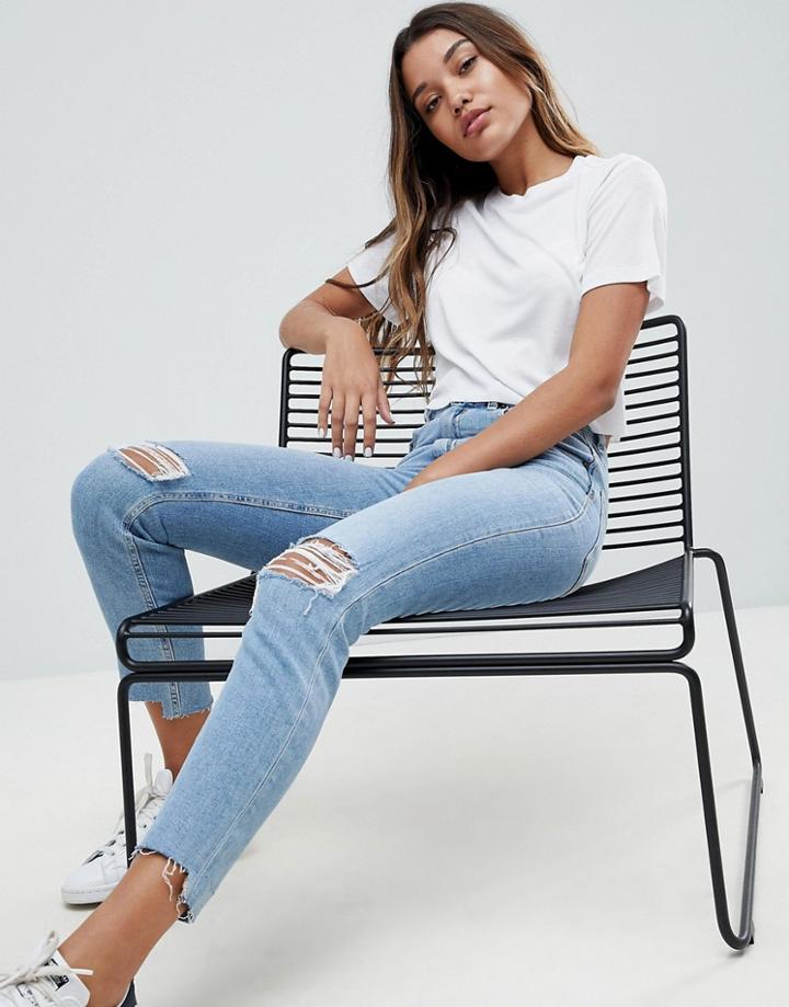 Asos Boxy Crop Top In Rib - White