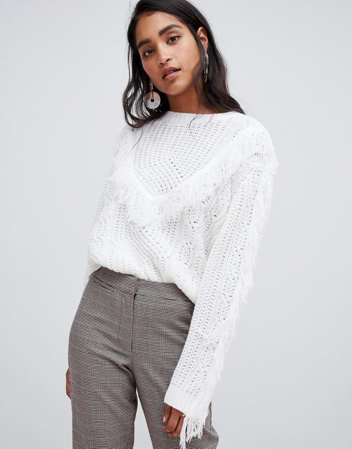 Vila Tassel Details Knit Sweater - Cream
